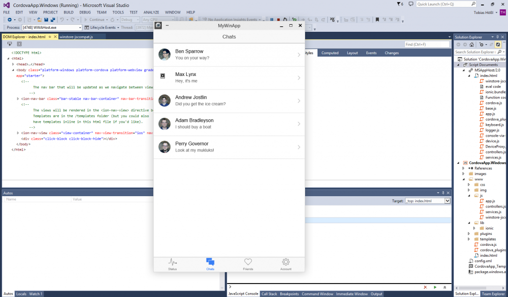 The Ionic Demo, running as a Windows desktop App