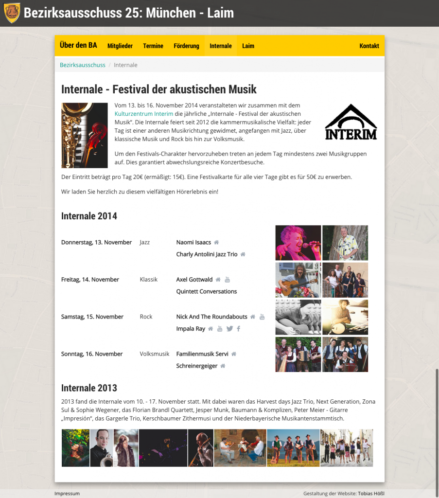 Screenshot der Website des Bezirksausschuss Laim (Internale)